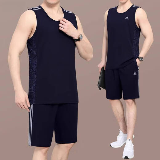 JEEP SPIRIT吉普休闲运动套装男夏季背心短裤男士跑步健身运动服夏篮球服爸爸 9926白色(短 袖短裤) L (建议100-120斤)