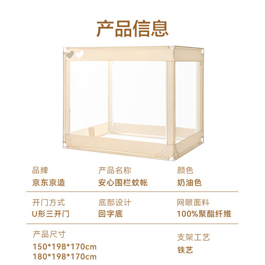 
Jingdong Jingxin Fence Mosquito Net Class A infant and children anti-fall fence mosquito net rack for household use three-door 1.8x2m bed