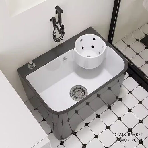 Piscina de cerámica de cerámica para el hogar gris nórdico con piscina de canasta de drenaje con balcón nuevo de estilo al aire libre.
