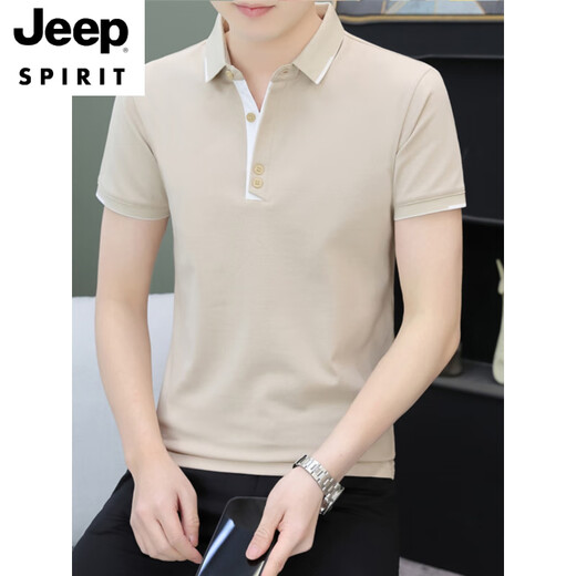 JEEP SPIRITpolo.衫男士短袖t恤夏季潮牌商务休闲有领上衣服男装翻领半袖体恤 黑色 QY723 M