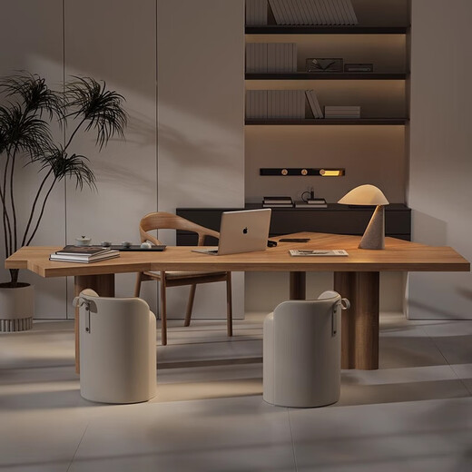 Ningqiu Luoge (NICHLORT) new Chinese style solid wood computer desk large board tea table special-shaped desk desk modern simple living room home office 1.6m desk + office chair