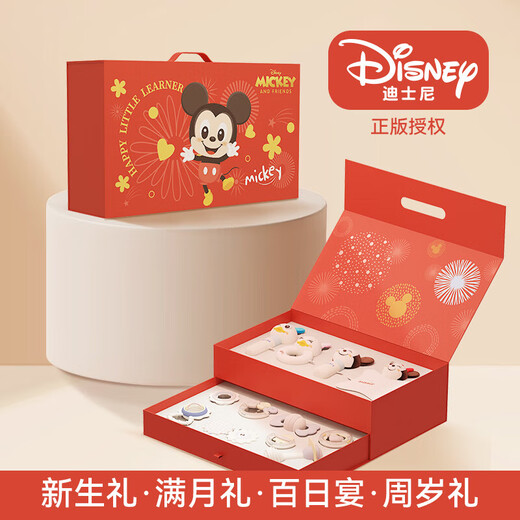 迪士尼（DISNEY）婴儿玩具新生儿礼盒见面礼宝宝1-2岁百天满月生日安抚玩具礼物 迪士尼米奇家族福宝礼盒【十二件套】 周岁小孩初生婴儿用品礼盒实用