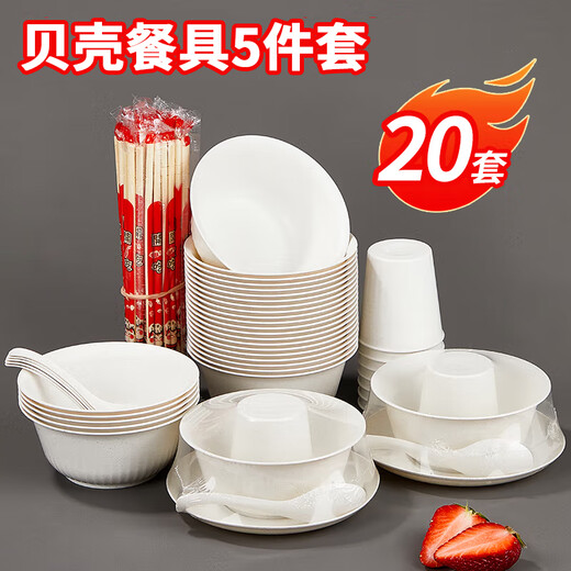 SHUANG YU disposable tableware five-piece set * 20 people large bowl chopsticks plate cup spoon outdoor camping picnic set