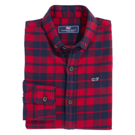 Vineyard vines boys' flannel shirt soft elastic plaid pattern children's casual top comfortable and warm red velvet 2T