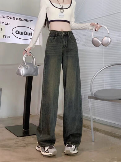 俞兆林（YUZHAOLIN）水泥灰窄版直筒牛仔裤女2025夏季新款高腰百搭显瘦加长拖地阔腿裤 826水泥灰-【常规版】 S