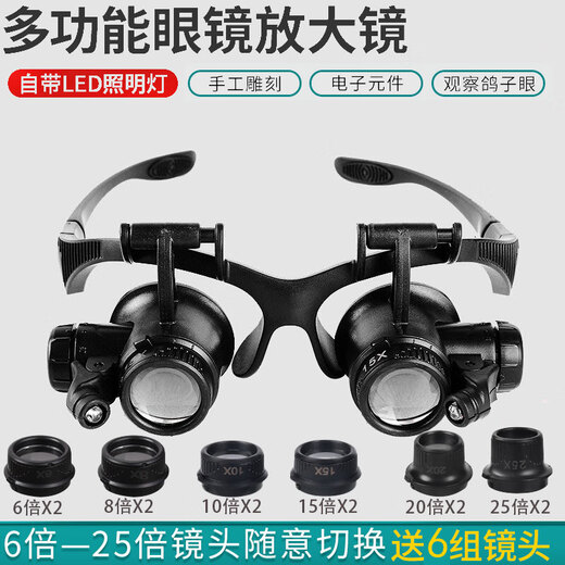 Orange central magnifying glass home appliance repair head-mounted long-distance watch repair mobile phone multi-function circuit board 20x clock repair BST-9892G8KX8 set lens