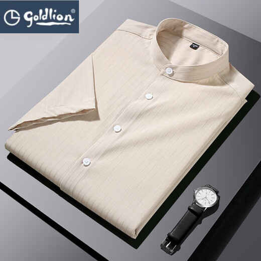 GOLDLION G+ goldlion stand collar short-sleeved shirt men's summer thin high-end business casual top men's no-iron Henry collar white M