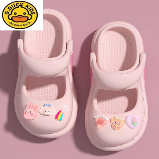 G.DUCKKIDS2025新款女孩凉鞋拖鞋夏季外穿防滑软底公主鞋儿童女宝包头洞洞鞋 米白 17 0mm