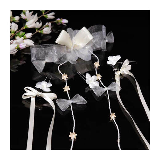 Fujiu sweet fairy bow tassel hairpin set retro bride wedding forest style atmospheric wedding dress accessories hair accessories set
