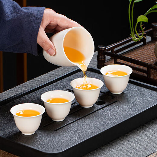 Dehua mutton-fat jade white porcelain kung fu tureen tea set set for home light luxury high-end office teapot teacup gift Dehua white porcelain-covered bowl 10-piece set