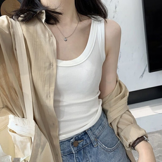 朵迪雅尚白色吊带背心女螺纹棉夏季内搭外穿无袖t恤运动遇见打底上衣女装 白色
