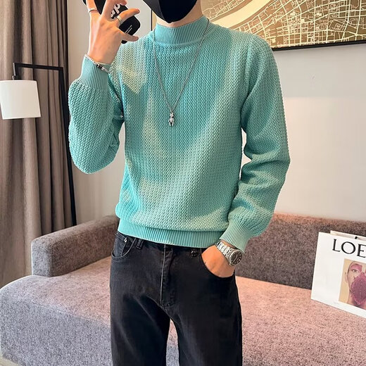 FHHUABD Halbzertifikat-Pullover für Männer im Herbst und Winter Feste Farbe lässiger Bodenkleidung Japanische trendige und hübsche Pullover-Strickpullover grün 2xl 140-155jin [Jin ist 0,5 kg]