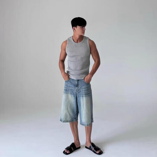 I am David gray quick-drying vest men's summer American thread elastic slim knitted t-shirt sports fitness training T-shirt gray L