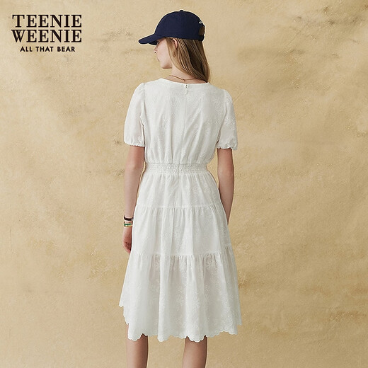 Teenie Weenie Bear Robe blanche pour femmes 2025 Été Nouveau élégant Break de thé français romantique Robe à mi-long blanc s
