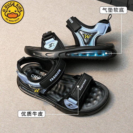 G.DUCKKIDS sandals for boys new summer genuine leather soft sole non-slip children's shoes medium-sized children's boys students' beach shoes 9928 blue 27