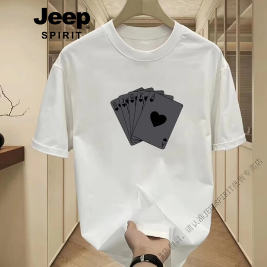JEEP SPIRIT潮牌美式短袖t恤男2025新款夏季高端时尚百搭半袖上衣男款体恤衫 白色前大图【K983  骰子扑克 】 2XL 建议160-180斤