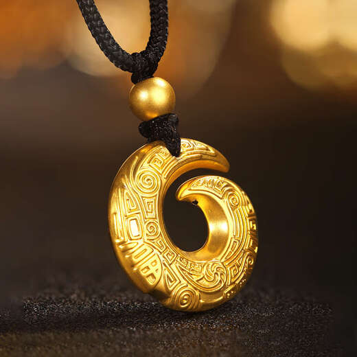 Shien's golden fortune-turning safety buckle pendant for men and women pure gold transfer beads pure gold pendant couple necklace birthday gift black rope fortune-turning safety buckle about 1.2-1.