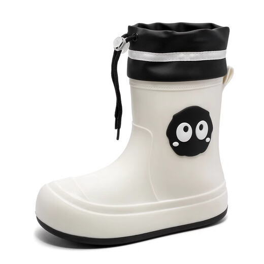 JCZS Deutsche Qualität Regenstiefel süße Regenstiefel Frauen neuer Stil der wasserdichten und rutschfesten Weichstiefel für Erwachsene mit Erwachsenen, weiße Kohlebällchen (Einzelschuhe) Standardgröße 37-38 (innere Länge 24 cm)