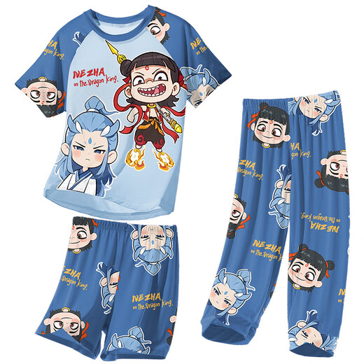 Disney Nezha Kleidung Kinder-Set Summer Neuer Stil mittelgroßer Großbrand Boy Modal Cool Children's Pyjamas Drei-teiliger Set 1M-ST-12353 110 Größe 8 (100-110) CM