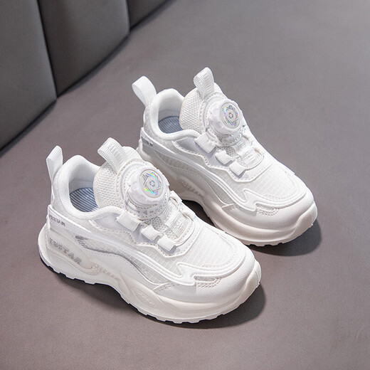 Anta Kids Anta Tray Girls -Schuhe rotierende Knopf weiße Schuhe 2025 Neue Frühlings- und Herbst -Kinder -Turnschuhe mittel- und großer Jungfrau Schuhe Leder ~ 9921 Weiß 34
