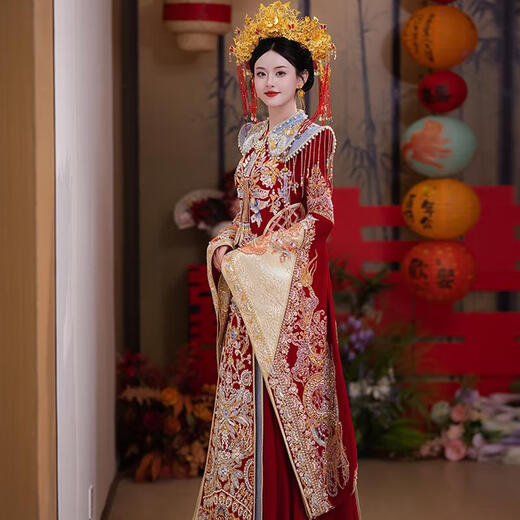 
Qinchi phoenix crown and robe full set of wedding dress Xiuhe clothes wedding dress 25 new style bride Chinese wedding wedding dress Heavy Industry gets married N-969 M All size