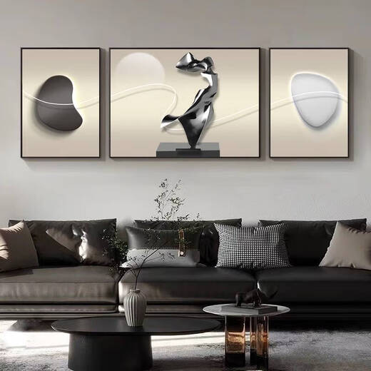 语森忆一鹿高升大气客厅装饰画感沙发背景墙挂画抽象三联画 T10975 60*80/120*80/60*80适合3.8米左