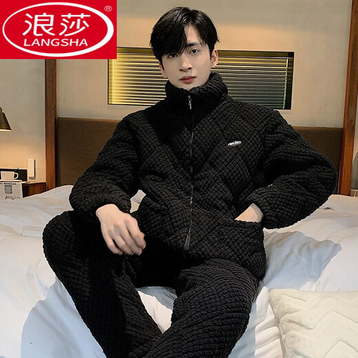 
LangSha men's pajamas winter plus velvet thickened coral velvet three-layer cotton jacket turtleneck zipper flannel home clothing set 9926 men's [turtleneck zipper + cotton pants L [height 162-172, weight 100-125