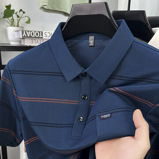 Old Man's Head (Laorentou) Camiseta de manga corta a rayas cómodas para hombres y jóvenes de verano de hombres y jóvenes de verano, un collar de polvo, casual de ropa para hombres, ba9909 Hermes Orange L