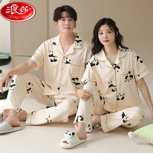 浪莎（LangSha）情侣睡衣可爱2025新款纯棉短袖开衫大码男女夏天可外穿家居服套装 6221 2XL 【两套价】单女M+单男