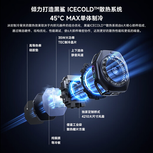 黑鲨手机散热器冰封5Pro 磁吸版 游戏直播散热强制冷 适用苹果iPad平板小米一加IQOO红魔华为OPPO魅族 黑鲨背夹5Pro 磁吸版+（45w充电头）
