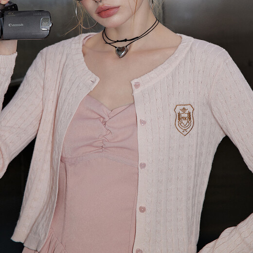 UNIFREE甜美少女感纯欲性感粉色针织衫  均码