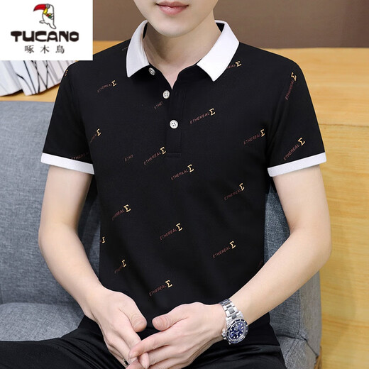 Holzspecker [hochwertige Baumwolle] Sommer-Kurzärmer-T-Shirt-LED-LED-Perlen-Perlen-Laderaum-Gelegenheitskragen-Polo-Hemd 679 Weiß + 679 Hellblau M (80-110jin [Jin gleich 0,5 kg])