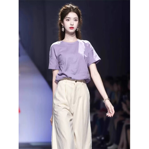 欧迪惠（Oudihui）2025年新款休闲裤女夏季松弛感穿搭冷淡系法式时尚衣服套装女裤子 上衣+裤子 M