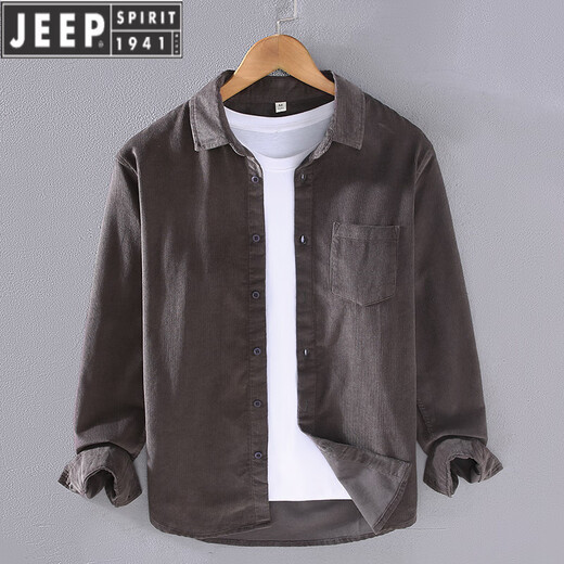 JEEP SPIRIT Spring Corduroy Shirt Men's Long Sleeve Pure Cotton Loose Thin Japanese Strip White Casual Shirt Jacket Dark Blue [9716] M