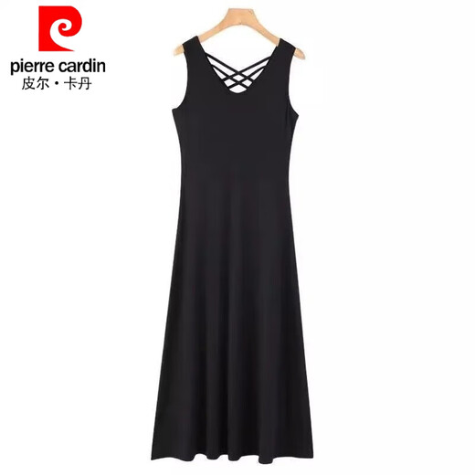 皮尔卡丹（pierre cardin）莫代尔面料2025夏季新款美背显瘦气质修身连衣裙长款法式吊带裙女 3880#黑色 XL 建议【101-115斤】购买