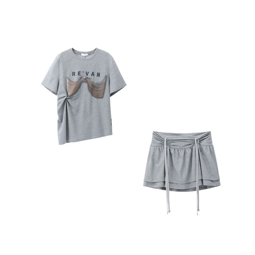 RE VAN Rui Fan New Product Designer Fun Gray T-shirt Skirt Suit RL32403201 Gray M /38