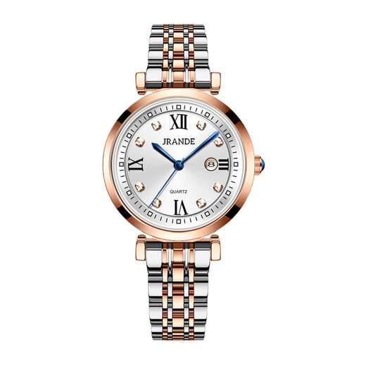 Gelangdi Light Luxury Mode Women's Watch Kalender wasserdichte Stahl Quarz Watch High-End-Sinn für Promi-Abendessen National Watch Diamond-Set Watch H9716L GOLD WEISSE SAMPFE 32mm