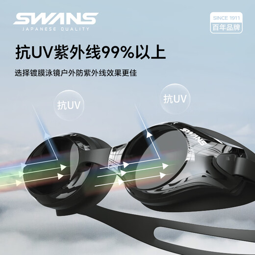 SWANS swimming goggles Japan imported waterproof and anti-fog high-definition myopia swimming goggles large frame adult diving professional black 500