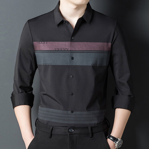 
Stripless shirt, long-sleeved men's spring and autumn lapel, Jinmin shirt, business casual horizontal striped shirt, new style for 2025, camel, regular JDB05/9923 XL [Recommended 140-155Jin [Jin equals 0.5 kg]]