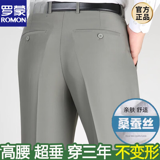 罗蒙（ROMON）中老年休闲西裤男春夏款宽松直筒西装裤免烫商务正装爸爸长裤子新 9906绅士灰【夏季】 薄款 29 【2尺2腰围】