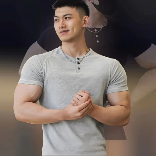 ShanSha Yitong (ShanSha Yitong) BKCXZICE New Chinese Henry Collar Short Sleeve Sportswear POLO Shirt Fitness Big Casual Top Men Waffle Henley Collar Short Sleeve - White L 170-175 high, 115-130Jin Jin equals 0.5 kg)