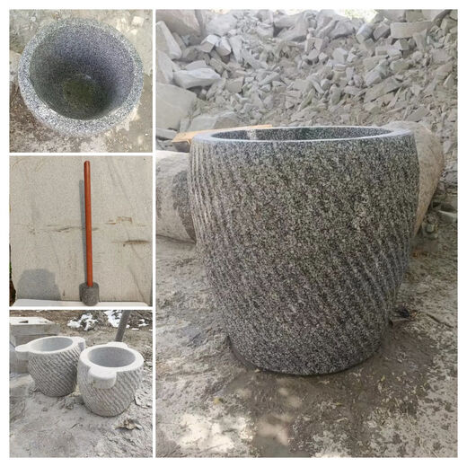 Stone mortar, old-fashioned large-sized glutinous rice cake stone mortar, old-fashioned stone mortar for hammering peppers, natural stone mortar, stone garlic pounder, about 35cm in diameter, thickened anti-grain stone mortar