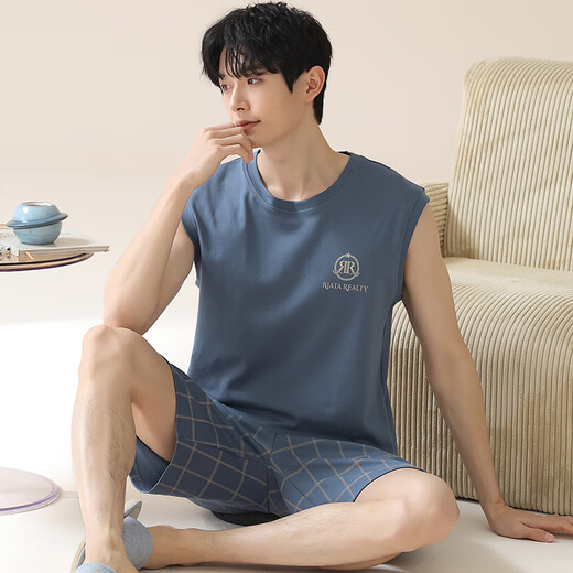 睡衣男款背心男士夏季纯棉夏款可外穿套装家居服夏天无袖2025新款 OMM-13063 L