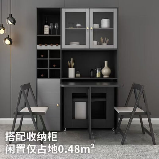 Jinni Yilan folding dining table household gray tabletop with storage cabinet removable small apartment dining table retractable with sideboard (1.2*0.4*1.85)