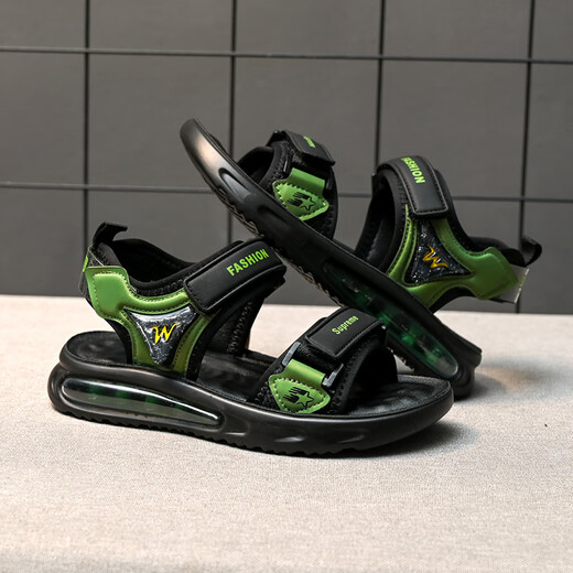 Wunderbare Sandalen für Jungen 2025 Neues Sommer Echtes Leder weicher Sohle Non-Slip-Kinderschuhe für Kinder im mittleren Alter und Schülern Strandschuhe 9928 Blau 34