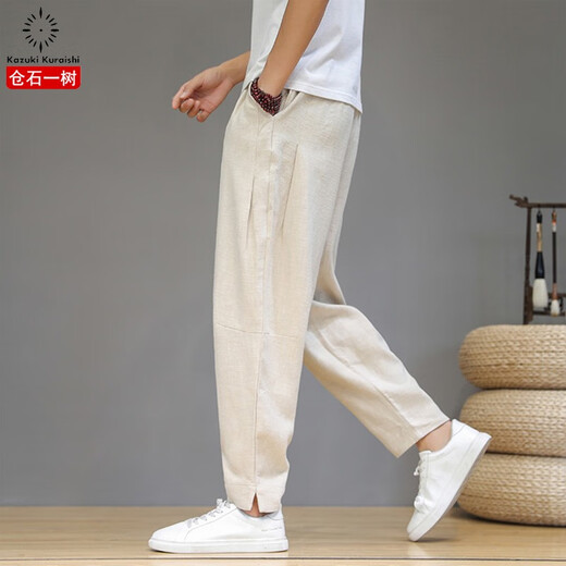 Kurashi Ichiki Kazuki Kuraishi Trendy Brand Sommer Dünne Casual Hosen Herren 2025 Sommertrends Lose großer Leinen vielseitiger Baumwoll- und Leinenhosen weiß dünn xl
