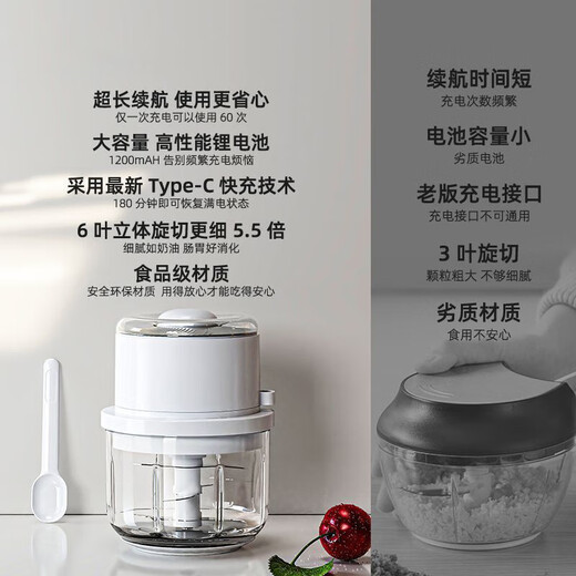 Jingyan small meat grinder, household electric garlic grinder, garlic masher, food supplement machine, garlic mixer, garlic grinder, thickened plastic model, cuts garlic in one second | 4-blade knife, strong power, easy to crush