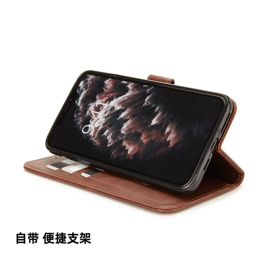 Shiqifan is suitable for Samsung j4 mobile phone case, clamshell protective cover, wallet type insertable card holder, anti-fall, wear-resistant, front and rear all-inclusive leather case, brown + same leather cord, Samsung j4