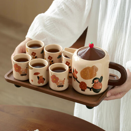 Dining General Ceramic Water Set Water Cup Mug Coffee Cup Set Flower Teapot Tea Set Gift Box Set Wedding Housewarming Gift Gift Box Set One Pot Six Cups One Tray