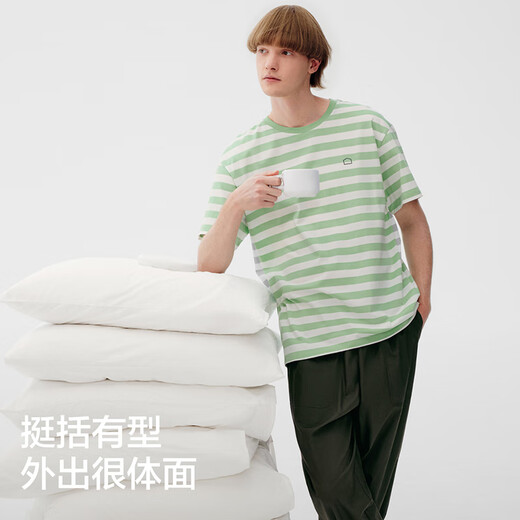 Bananain (Bananain) Wang Yibo same 305H pure cotton pajamas for men and women 100% cotton couple home clothes short sleeve shorts suit summer [shorts plain color - men] tea gray XL
